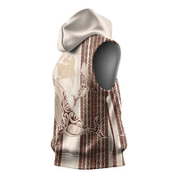 Swimming With Humpback Whales Season Tonga Sleeveless Hoodie Tongan Tofuaa Ngatu Pattern Brown