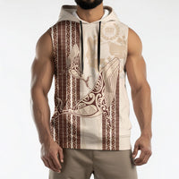 Swimming With Humpback Whales Season Tonga Sleeveless Hoodie Tongan Tofuaa Ngatu Pattern Brown