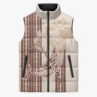 Swimming With Humpback Whales Season Tonga Sleeveless Puffer Jacket Tongan Tofuaa Ngatu Pattern Brown