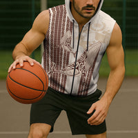 Swimming With Humpback Whales Season Tonga Sleeveless Zip Hoodie Tongan Tofuaa Ngatu Pattern Brown