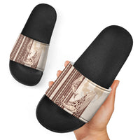 Swimming With Humpback Whales Season Tonga Slide Sandals Tongan Tofuaa Ngatu Pattern Brown