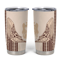 Swimming With Humpback Whales Season Tonga Tumbler Cup Tongan Tofuaa Ngatu Pattern Brown