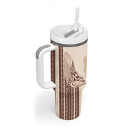 Swimming With Humpback Whales Season Tonga Tumbler With Handle Tongan Tofuaa Ngatu Pattern Brown