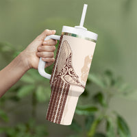 Swimming With Humpback Whales Season Tonga Tumbler With Handle Tongan Tofuaa Ngatu Pattern Brown