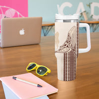 Swimming With Humpback Whales Season Tonga Tumbler With Handle Tongan Tofuaa Ngatu Pattern Brown