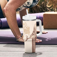 Swimming With Humpback Whales Season Tonga Tumbler With Handle Tongan Tofuaa Ngatu Pattern Brown
