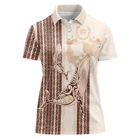 Swimming With Humpback Whales Season Tonga Women Polo Shirt Tongan Tofuaa Ngatu Pattern Brown
