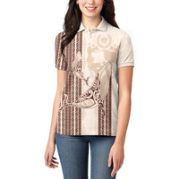 Swimming With Humpback Whales Season Tonga Women Polo Shirt Tongan Tofuaa Ngatu Pattern Brown