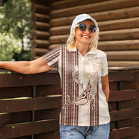 Swimming With Humpback Whales Season Tonga Women Polo Shirt Tongan Tofuaa Ngatu Pattern Brown