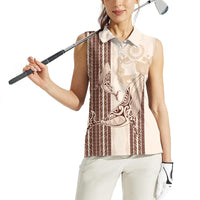 Swimming With Humpback Whales Season Tonga Women Sleeveless Polo Shirt Tongan Tofuaa Ngatu Pattern Brown