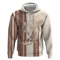 Swimming With Humpback Whales Season Tonga Zip Hoodie Tongan Tofuaa Ngatu Pattern Brown
