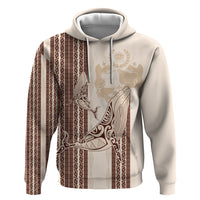 Swimming With Humpback Whales Season Tonga Zip Hoodie Tongan Tofuaa Ngatu Pattern Brown