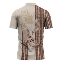 Swimming With Humpback Whales Season Tonga Zipper Polo Shirt Tongan Tofuaa Ngatu Pattern Brown
