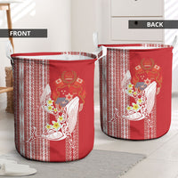 Swimming With Humpback Whales Season Tonga Laundry Basket Tongan Tofuaa Ngatu Pattern Red