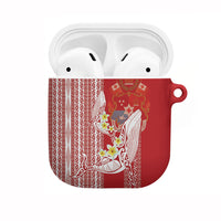 Swimming With Humpback Whales Season Tonga AirPods Case Tongan Tofuaa Ngatu Pattern Red