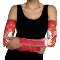 Swimming With Humpback Whales Season Tonga Arm Sleeves Tongan Tofuaa Ngatu Pattern Red