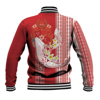 Swimming With Humpback Whales Season Tonga Baseball Jacket Tongan Tofuaa Ngatu Pattern Red