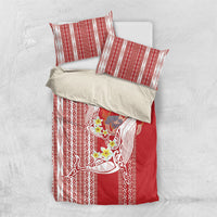 Swimming With Humpback Whales Season Tonga Bedding Set Tongan Tofuaa Ngatu Pattern Red
