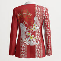 Swimming With Humpback Whales Season Tonga Blazer Tongan Tofuaa Ngatu Pattern Red