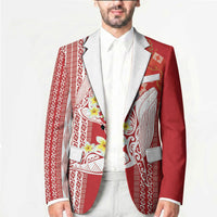 Swimming With Humpback Whales Season Tonga Blazer Tongan Tofuaa Ngatu Pattern Red