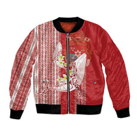 Swimming With Humpback Whales Season Tonga Bomber Jacket Tongan Tofuaa Ngatu Pattern Red
