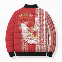 Swimming With Humpback Whales Season Tonga Bomber Puffer Jacket Tongan Tofuaa Ngatu Pattern Red