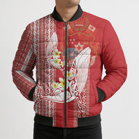 Swimming With Humpback Whales Season Tonga Bomber Puffer Jacket Tongan Tofuaa Ngatu Pattern Red