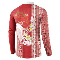 Swimming With Humpback Whales Season Tonga Button Sweatshirt Tongan Tofuaa Ngatu Pattern Red