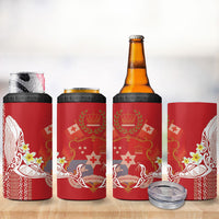 Swimming With Humpback Whales Season Tonga 4 in 1 Can Cooler Tumbler Tongan Tofuaa Ngatu Pattern Red