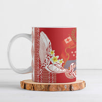 Swimming With Humpback Whales Season Tonga Ceramic Mug Tongan Tofuaa Ngatu Pattern Red