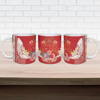 Swimming With Humpback Whales Season Tonga Ceramic Mug Tongan Tofuaa Ngatu Pattern Red