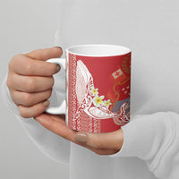 Swimming With Humpback Whales Season Tonga Ceramic Mug Tongan Tofuaa Ngatu Pattern Red