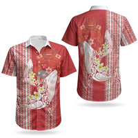 Swimming With Humpback Whales Season Tonga Couples Matching Mermaid Dress and Hawaiian Shirt Tongan Tofuaa Ngatu Pattern Red