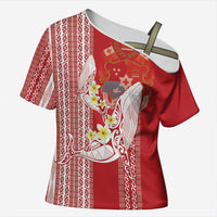 Swimming With Humpback Whales Season Tonga Cross Shoulder Shirt Tongan Tofuaa Ngatu Pattern Red