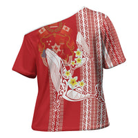 Swimming With Humpback Whales Season Tonga Cross Shoulder Shirt Tongan Tofuaa Ngatu Pattern Red