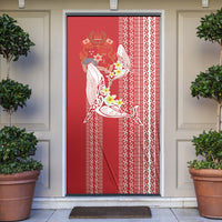 Swimming With Humpback Whales Season Tonga Door Cover Tongan Tofuaa Ngatu Pattern Red