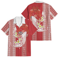 Swimming With Humpback Whales Season Tonga Family Matching Off Shoulder Short Dress and Hawaiian Shirt Tongan Tofuaa Ngatu Pattern Red
