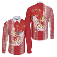 Swimming With Humpback Whales Season Tonga Family Matching Off Shoulder Short Dress and Hawaiian Shirt Tongan Tofuaa Ngatu Pattern Red