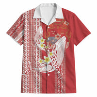 Swimming With Humpback Whales Season Tonga Hawaiian Shirt Tongan Tofuaa Ngatu Pattern Red