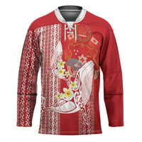 Swimming With Humpback Whales Season Tonga Hockey Jersey Tongan Tofuaa Ngatu Pattern Red