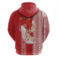 Swimming With Humpback Whales Season Tonga Hoodie Tongan Tofuaa Ngatu Pattern Red