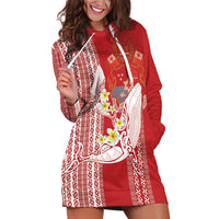 Swimming With Humpback Whales Season Tonga Hoodie Dress Tongan Tofuaa Ngatu Pattern Red