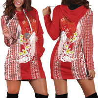 Swimming With Humpback Whales Season Tonga Hoodie Dress Tongan Tofuaa Ngatu Pattern Red