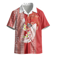 Swimming With Humpback Whales Season Tonga Kid Hawaiian Shirt Tongan Tofuaa Ngatu Pattern Red