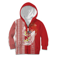 Swimming With Humpback Whales Season Tonga Kid Hoodie Tongan Tofuaa Ngatu Pattern Red