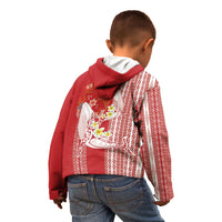 Swimming With Humpback Whales Season Tonga Kid Hoodie Tongan Tofuaa Ngatu Pattern Red