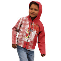Swimming With Humpback Whales Season Tonga Kid Hoodie Tongan Tofuaa Ngatu Pattern Red