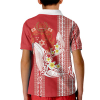 Swimming With Humpback Whales Season Tonga Kid Polo Shirt Tongan Tofuaa Ngatu Pattern Red