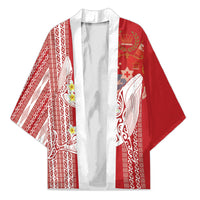 Swimming With Humpback Whales Season Tonga Kimono Tongan Tofuaa Ngatu Pattern Red