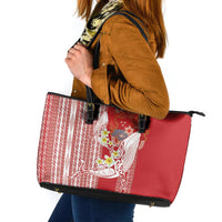 Swimming With Humpback Whales Season Tonga Leather Tote Bag Tongan Tofuaa Ngatu Pattern Red